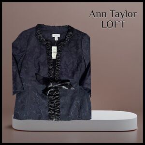Ann Taylor LOFT Navy Jacquard Print Blazer Jacket Satin Trim ~ Sz. 8 ~ NWT $119
